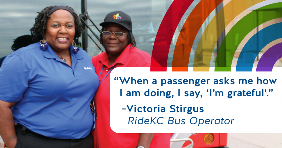 Bus operators Andrea and Victoria Sturgis in front of RideKC bus