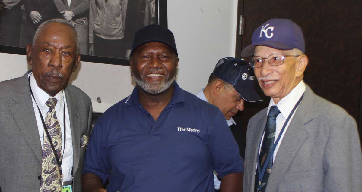 Ray Harris with KCATA bus operator and retiree at Harris' 90th birthday.