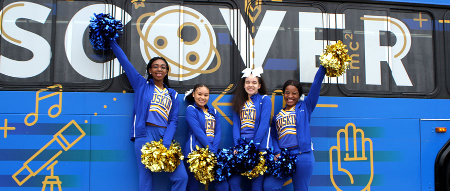 Ruskin high school students cheer the new Youth Pass at the program kick-off in October 2018. 