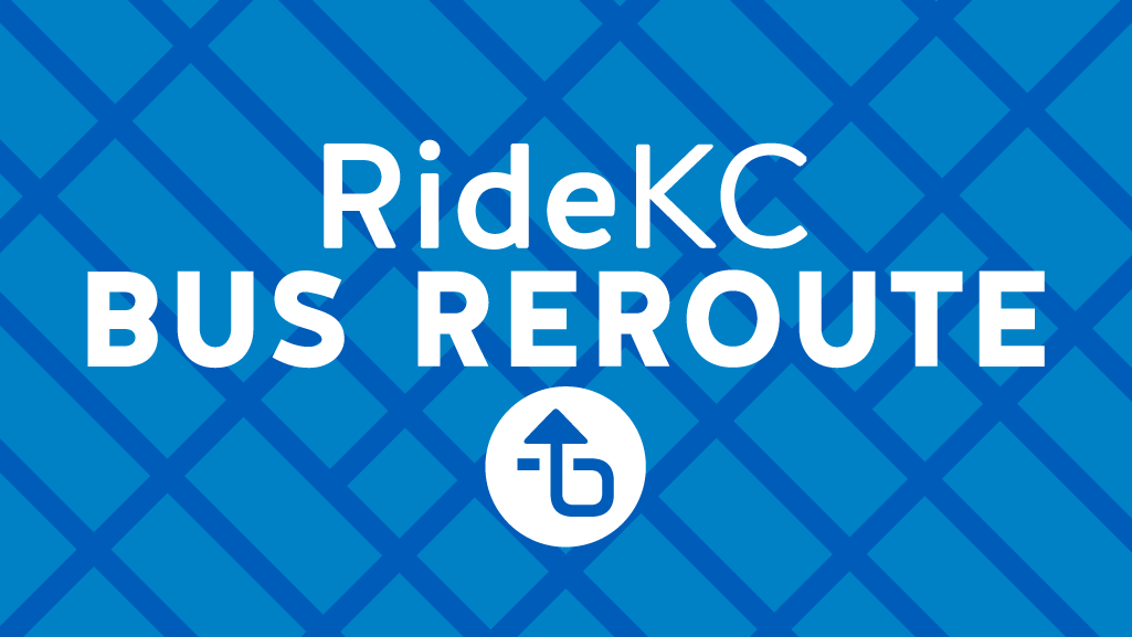 RideKC Reroute. White text on blue background.